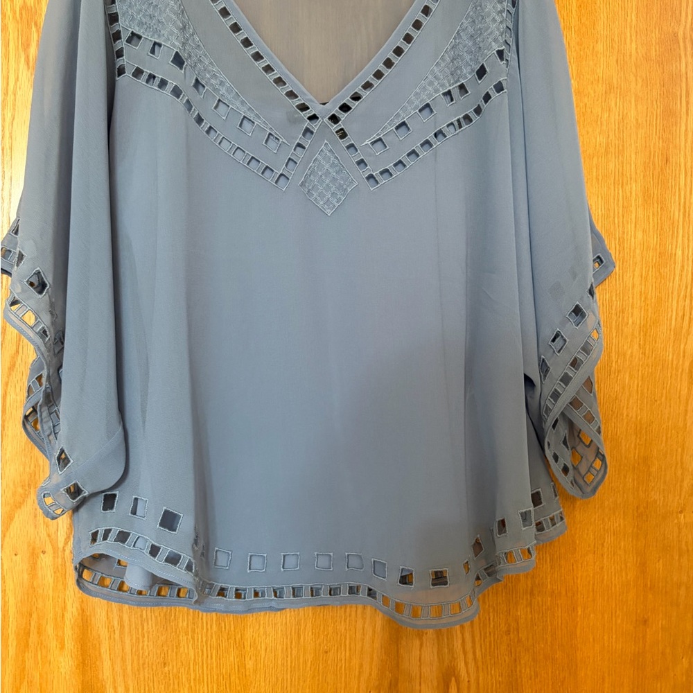 WHBM  Blue Sheer Blouse with Cut-Out Details - Picture 12 of 12